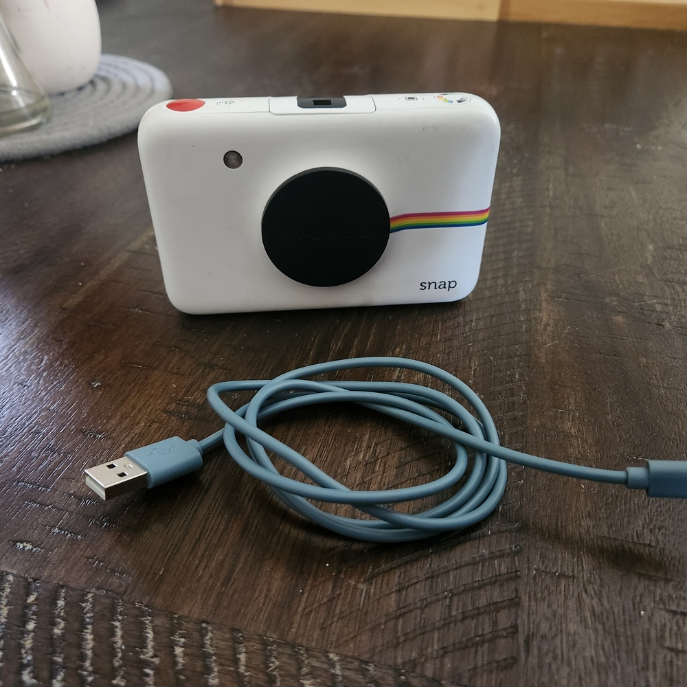 White Instant Camera with USB Cable